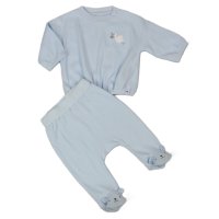 J13804: Baby Boys Stork Ribbed Top & Footed Pant Outfit (0-6 Months)